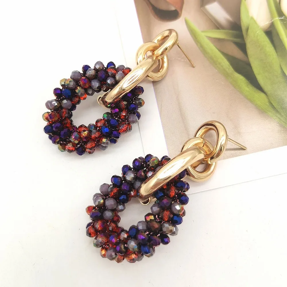 New in Vintage jewellery earrings women Bohemian handmade Women\'s earrings for girls dangle jewelry rice beaded round hoops