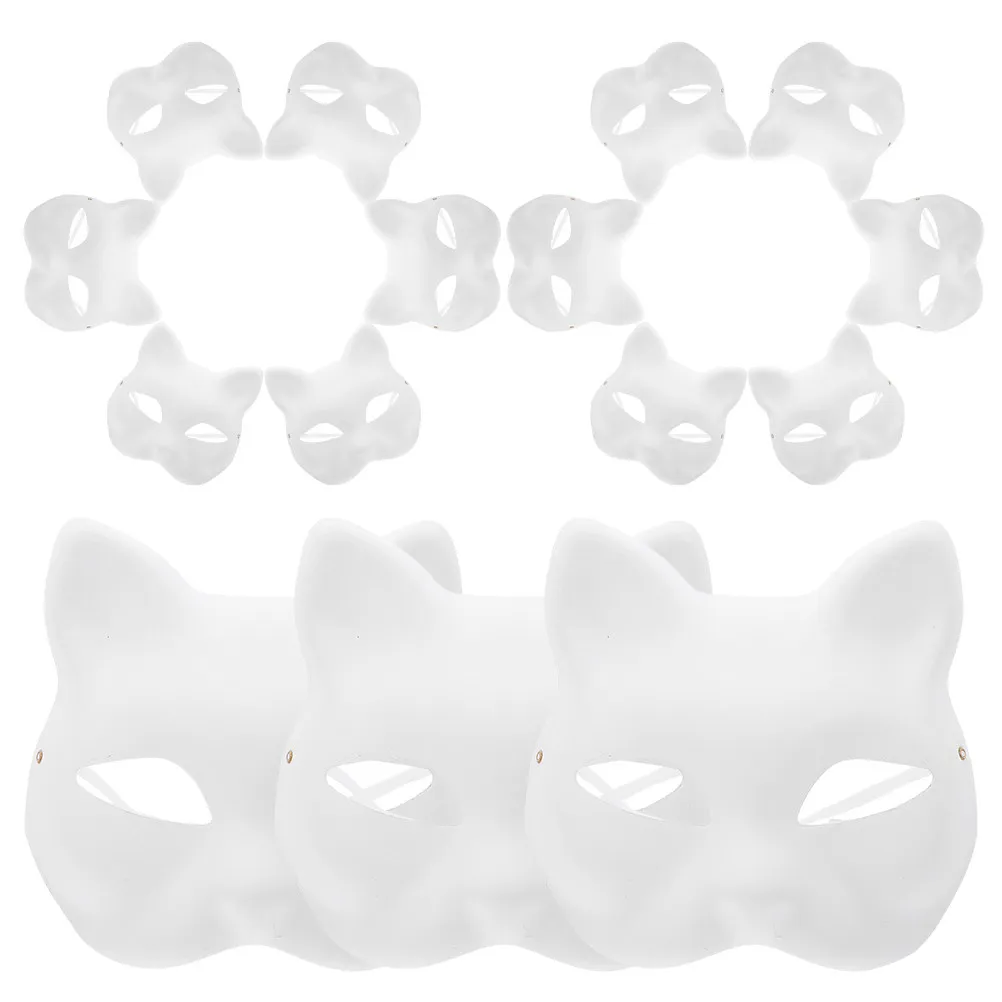 15Pcs Cat Mask Unfinished DIY White Paper Blank Masks for Masquerade Halloween Party Costume Paintable Hand Painted Masks