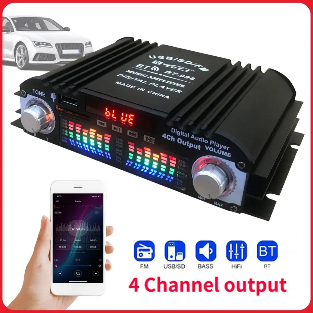 

Усилитель Hi-Fi стерео 4-канальный 1600 Вт (пиковая мощность) с FM-радио, USB и Bluetooth для караоке