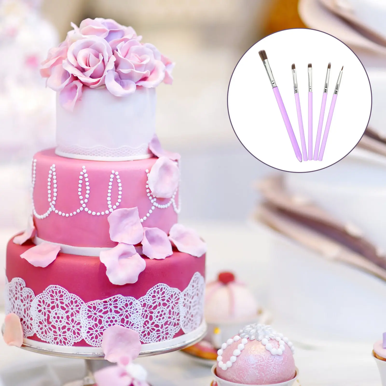 

5Pcs Cake Decorating Brushes Set Multi-Function Dessert Painting Tools for Fondant Cake Baking DIY Watercolor Brush Kit