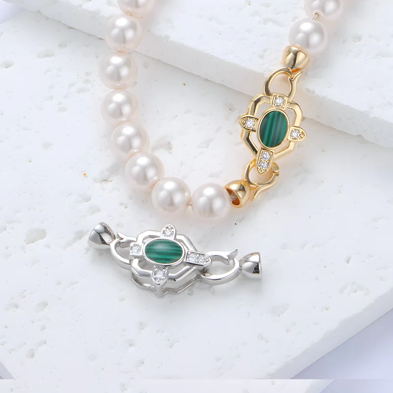 

1 Copper Inlaid Green Zirconia Jewelry Connecting Buckle Oval Hollow DIY Pearl Necklace Bracelet Accessories Material Wholesale