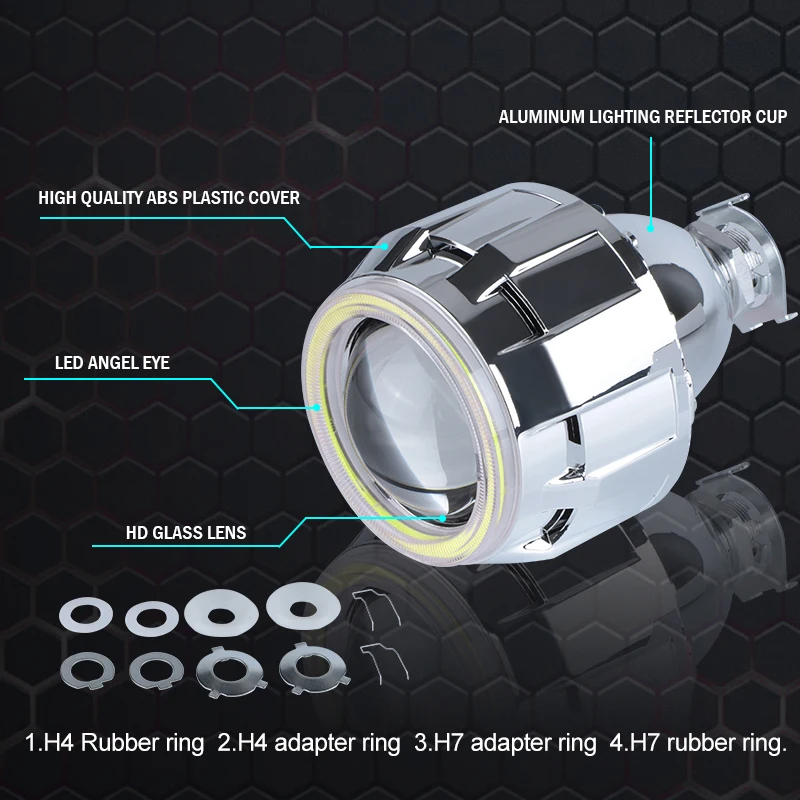 2.5 Inch LED Angel Eyes Projector Lens for H1 H4 H7 9005 9006