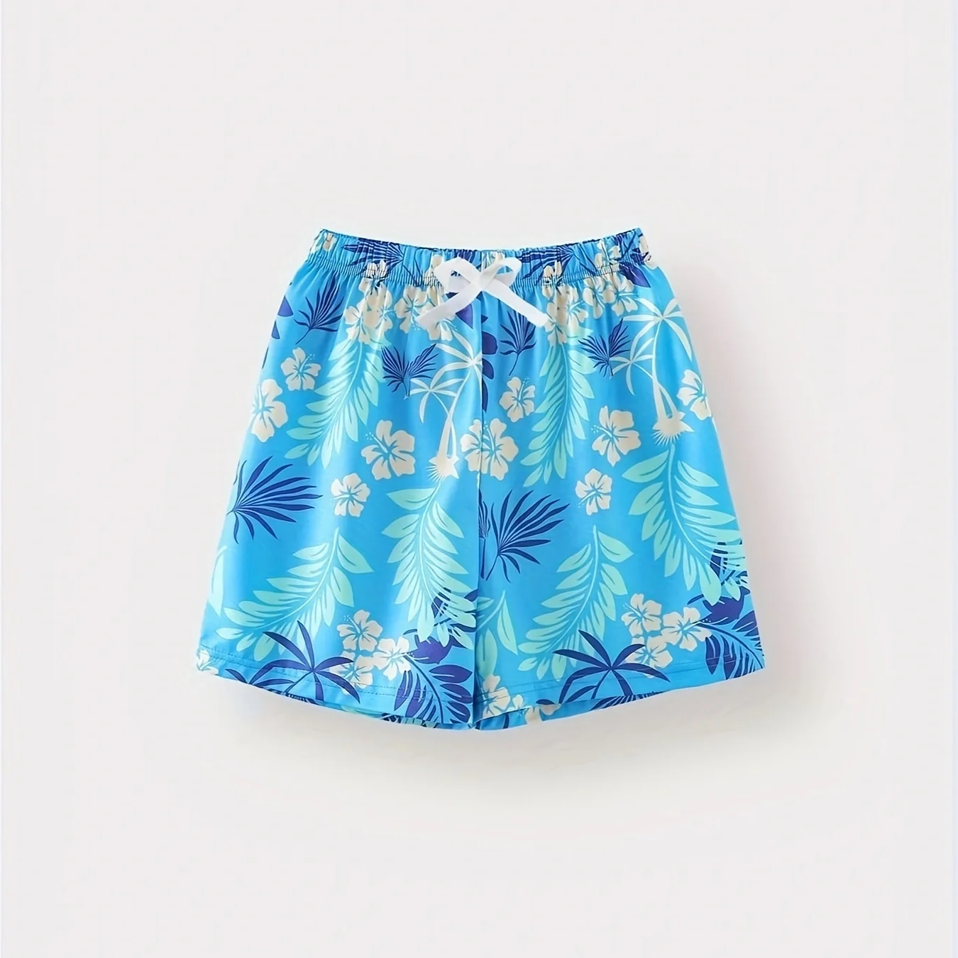 Boys' tropical floral print beach shorts: lightweight woven fabric, the perfect choice for summer beach relaxation.