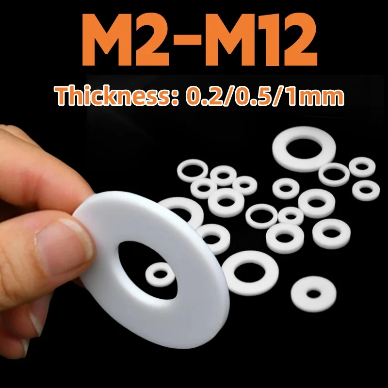 PTFE Flat Washer M2 M2.5 M3 M4 M5 M6 M8 M10 M12 White Sealing Gasket High Temperature Resistance Spacer for Water Pipe Joint