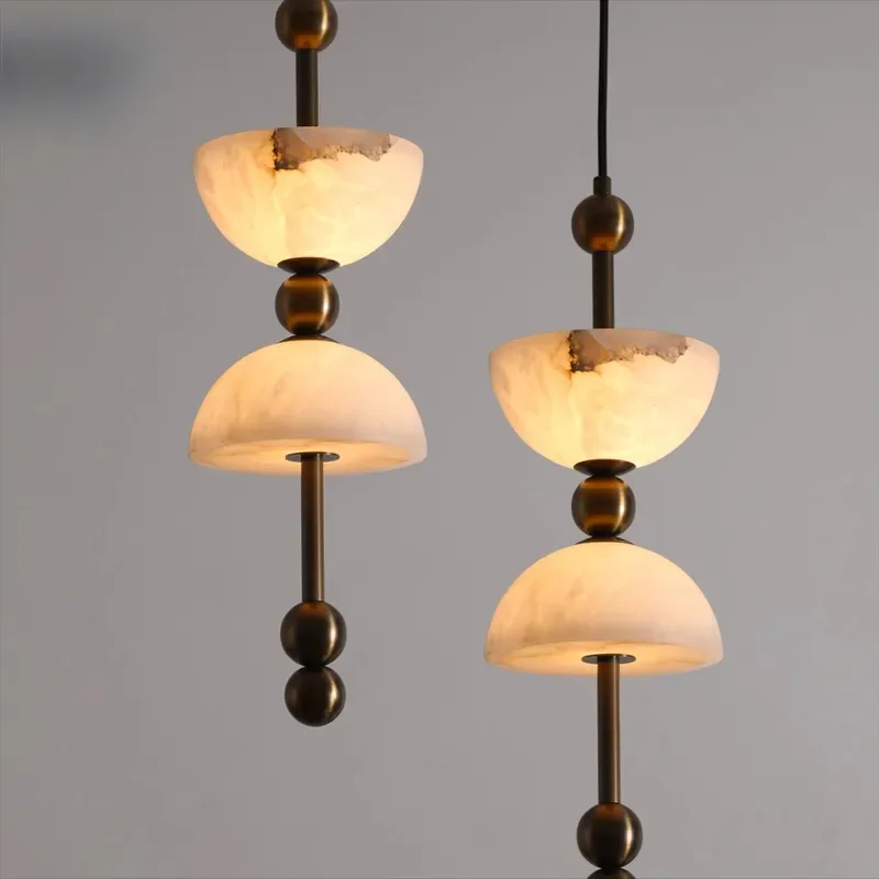 Double Layer Alabaster Pendant Light Brass Ball Accent Hanging Lamp for Dining Room