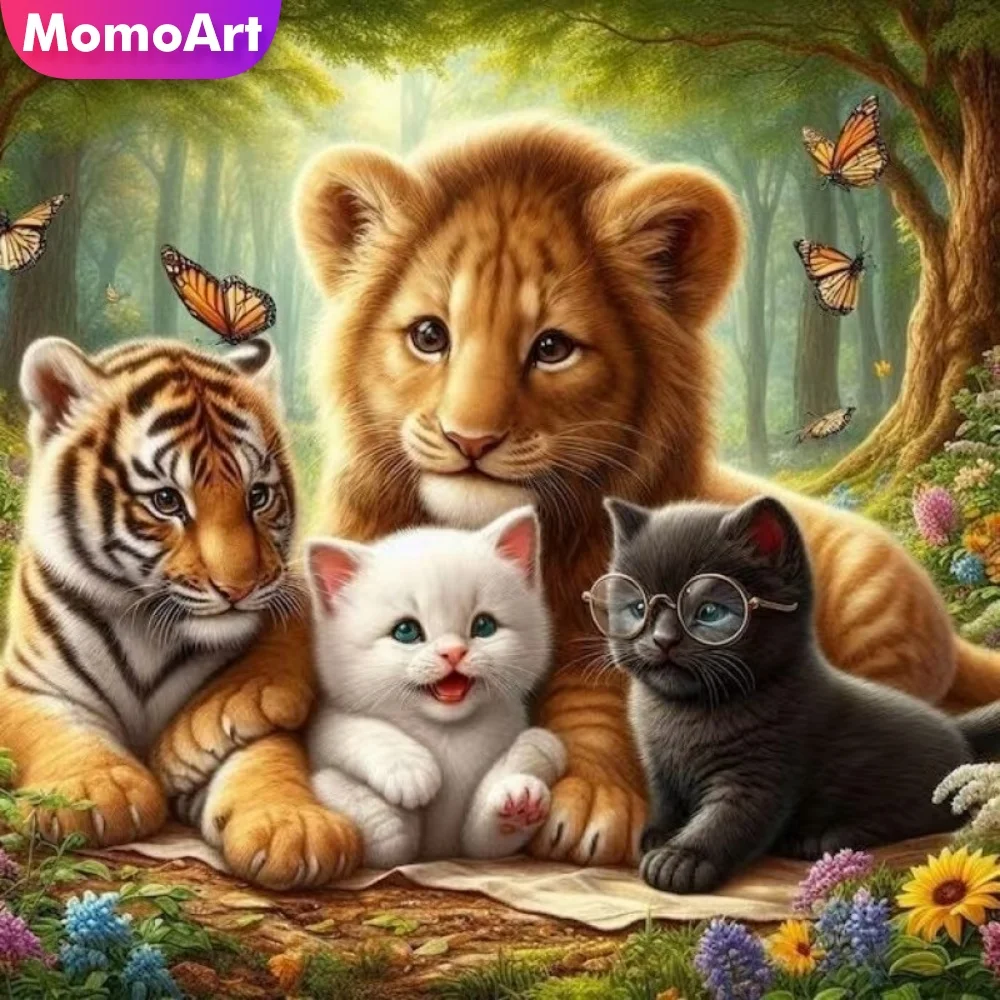 Momoart Vollständiges Diamant-Gemälde, Löwe, Tier, Handarbeit, Katze, Diamant-Mosaik, Tiger, geeignet für Anfänger, Stickerei, Heimdekoration