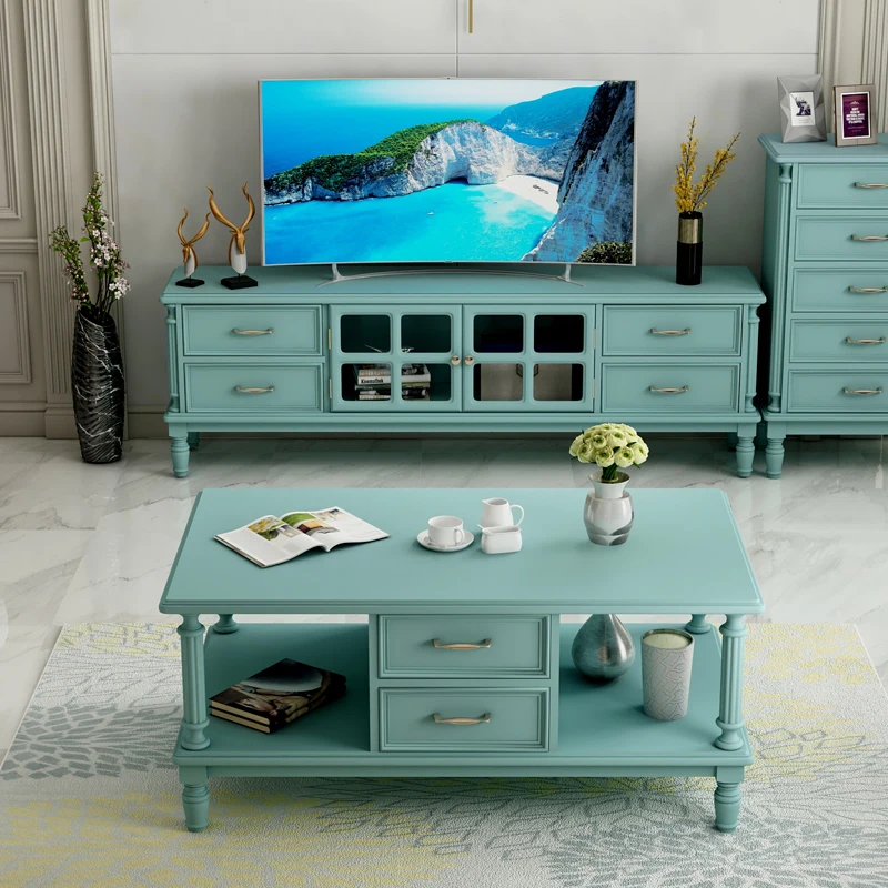 

Light luxury TV cabinet coffee table combination, modern simple light living room luxury coffee table white TV