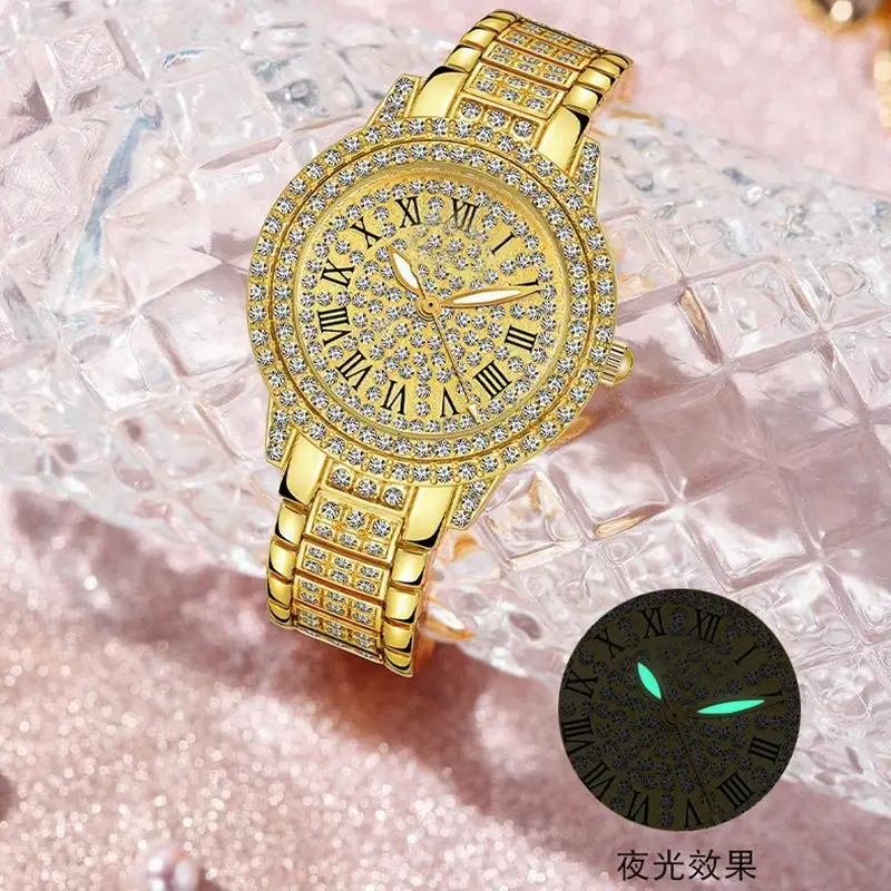 Neue Strass Luxus Armbanduhr Damen Full Star Stahl kette Uhr Mode Temperament Uhr für Frauen