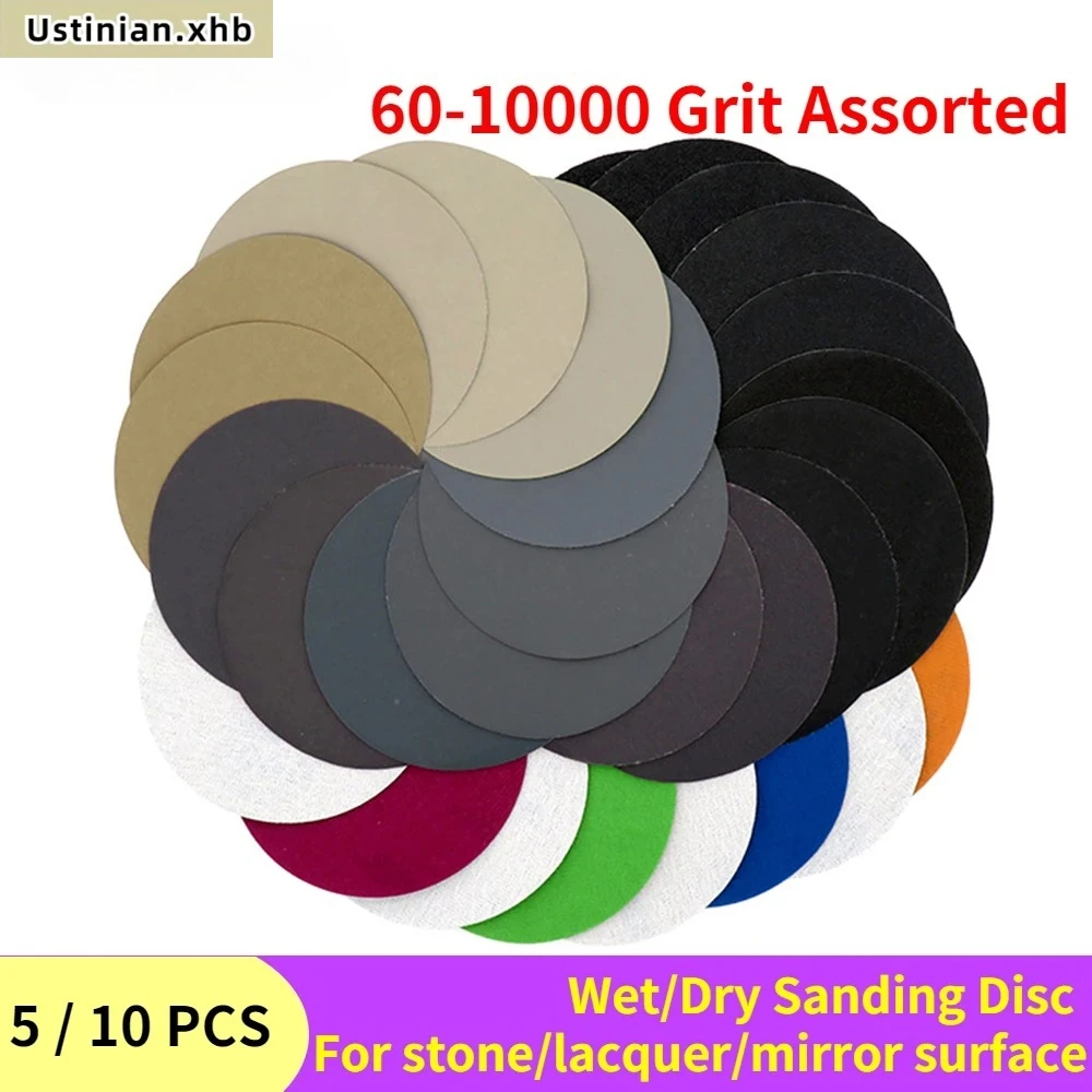 

125mm Wet Dry Sanding Disc 5 Inch 60-10000 Grit Round Polishing Pads Hook Loop Sandpaper Grinding Abrasive Paper for Car Wood