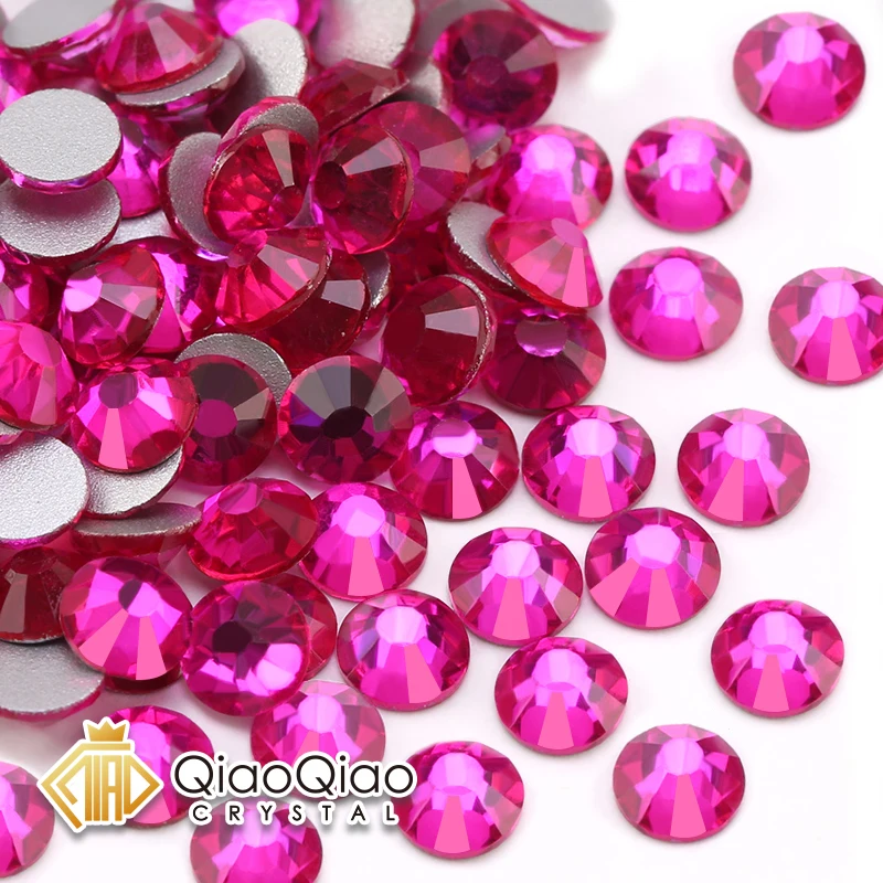 QIAO Peach Super Quality Glitter Gems SS6-SS30 Flatback Stones Crystal Glass Non Hotfix Rhinestones Nail Art Decoration