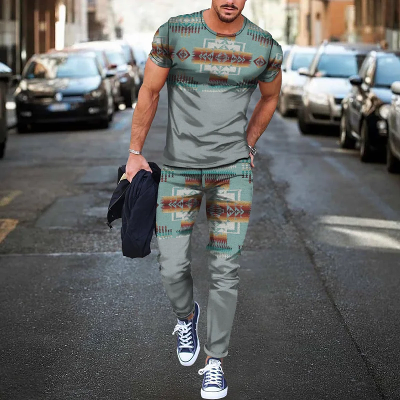 Set da 2 pezzi da uomo Tuta da uomo stampata in 3D Tendenza casual Abiti oversize Abito sportivo estivo T-shirt a maniche corte Pantaloni lunghi