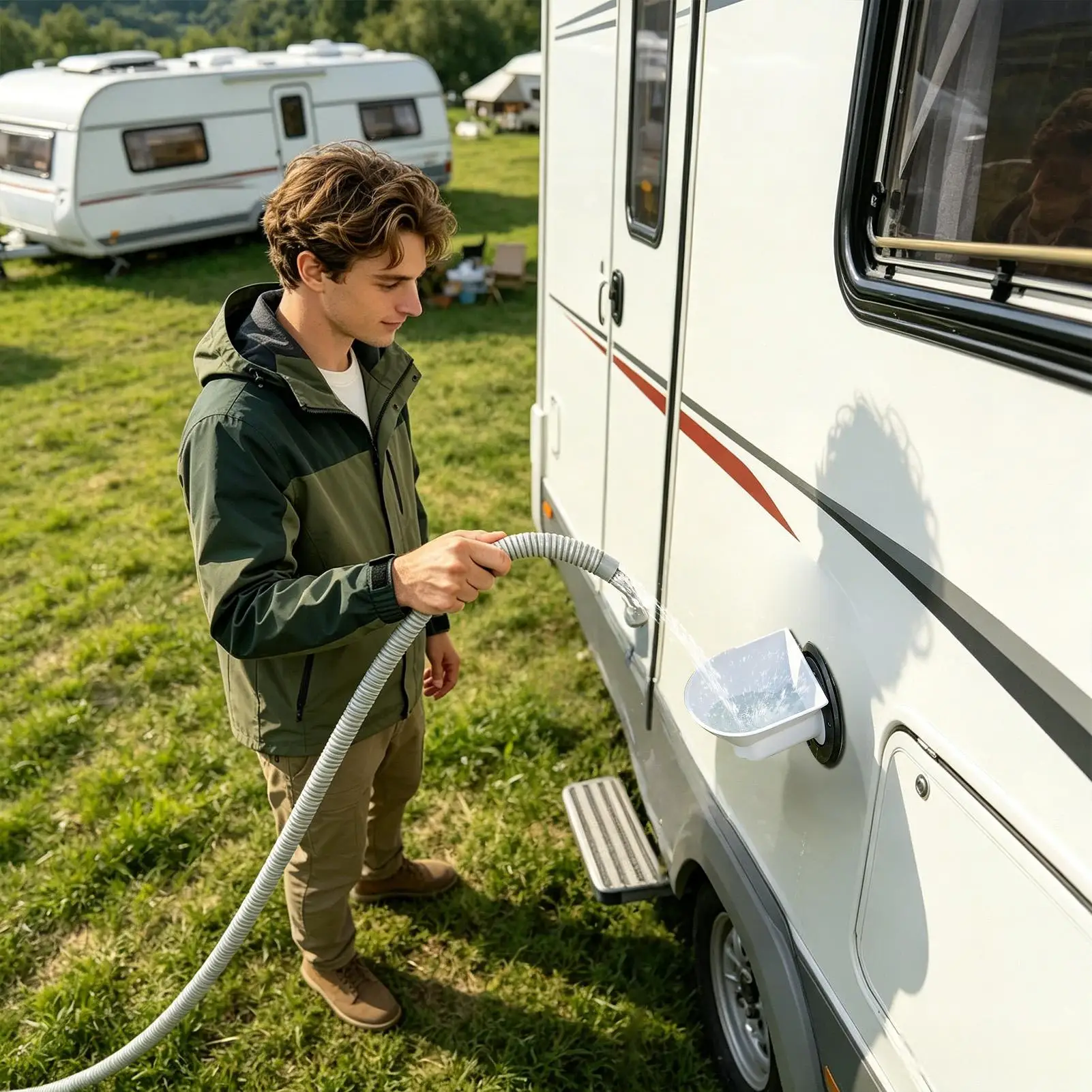 RV Water Funnel Spillproof Wide Mouth Filler RV Water Inlet Hatch Funnel For Trailer Van Motorhome Camper Outdoor Travel Road