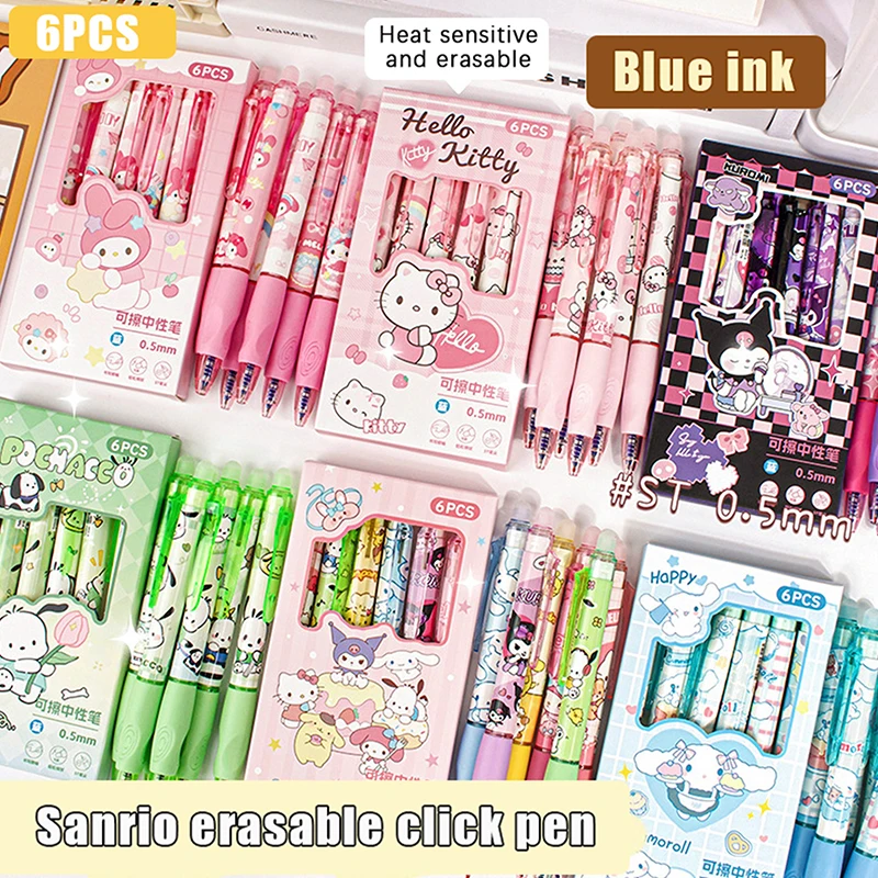 6 Stück kawaii Cartoon Anime Sanrio Kuromi blau Gel Stift Student einfach zu löschen Überdruck Stift Geschenk Kugelschreiber Stift Bürobedarf