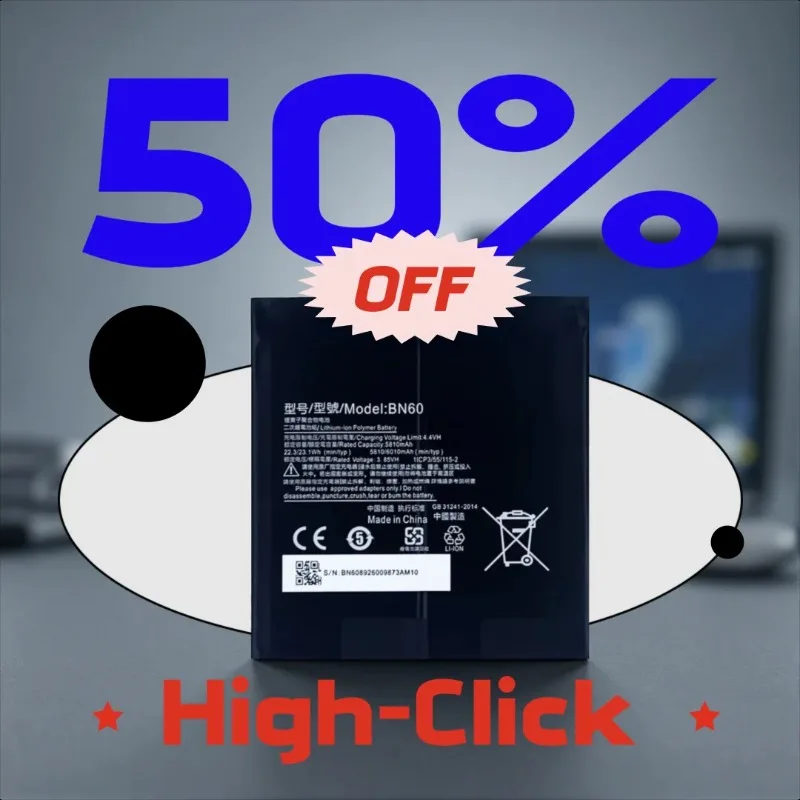 

Brand New High Quality BN60 Rechargeable Lithium Polymer Battery 3.85V 6010mAh 23.1Wh For Xiaomi Pad4 Tablet Battery