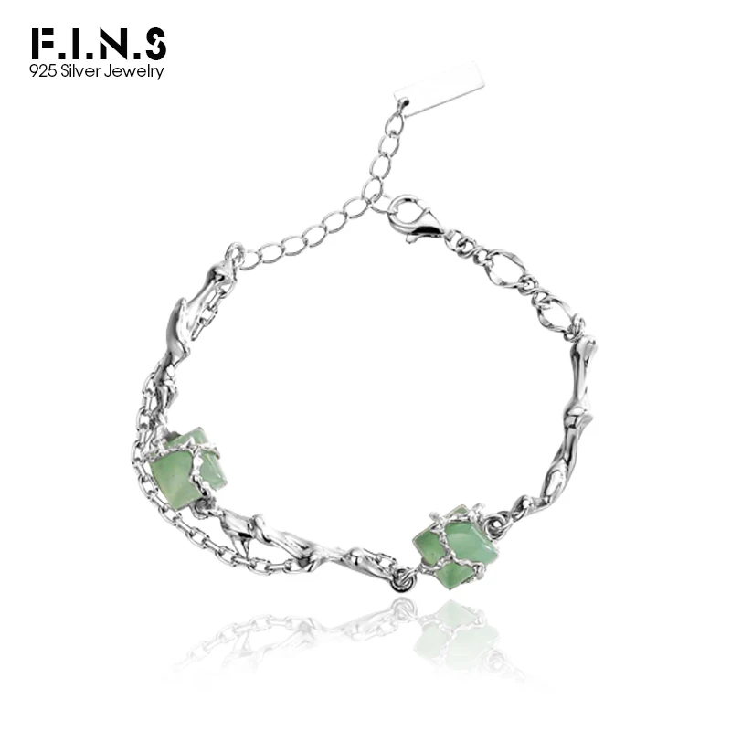 F.I.N.S Original New Chinese Irregular Bamboo Chain Charms Bracelet Green Aventurine Jade Hand Fine Gems Wrist Fashion Jewelry