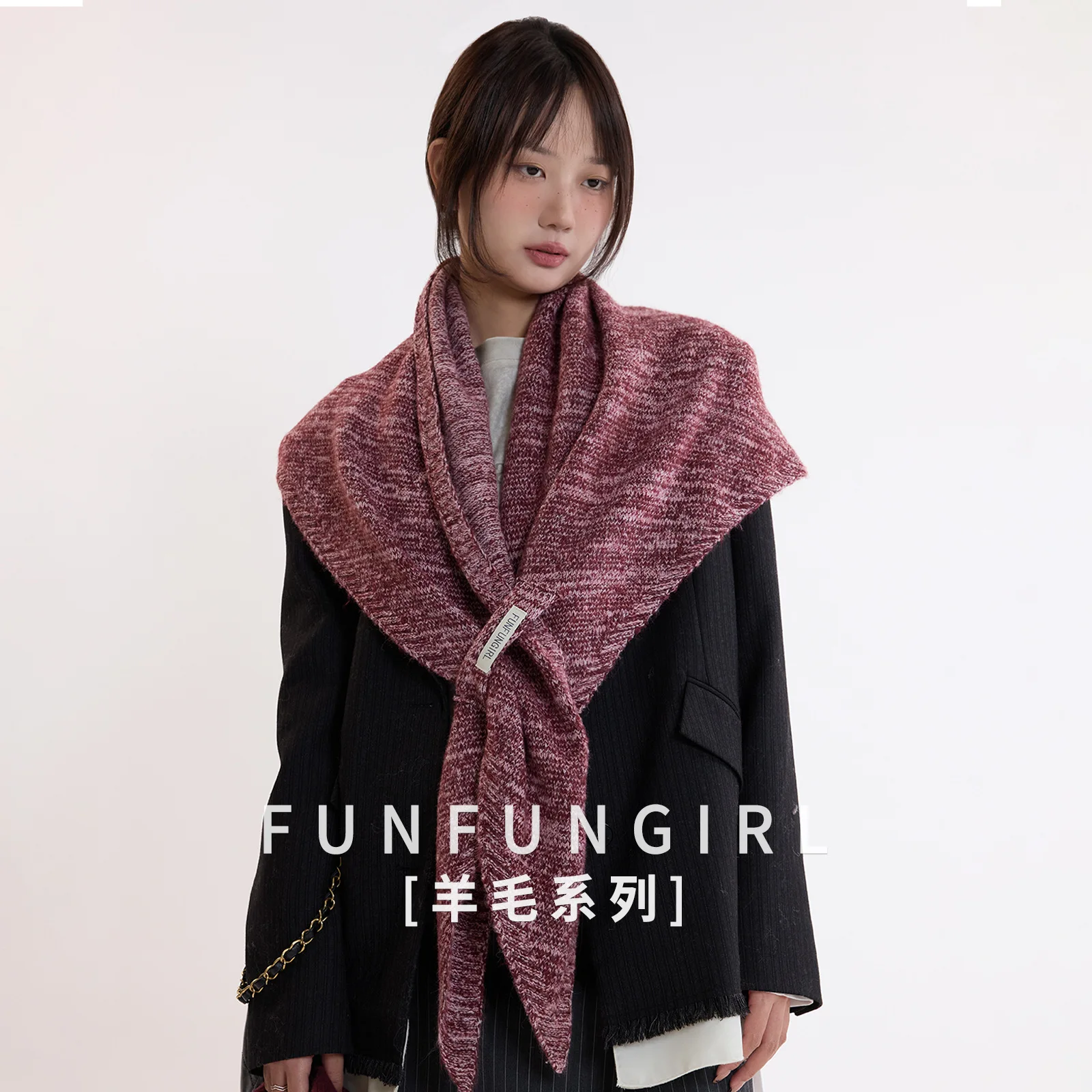 60 * 170Cm Lazy with Wool Triangle Flower Shawl Autumn and Winter Solid Color Knitted Cross Fart Curtain Warm Piercing High-end