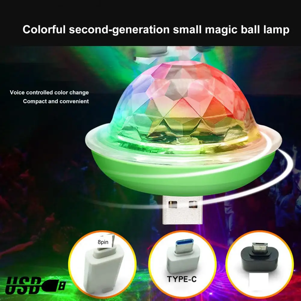 Mini luz ambiental USB para coche, iluminación LED RGB colorida para fiesta de DJ, teléfono, ordenador portátil, luz giratoria USB para escenario de fiesta con respuesta de música