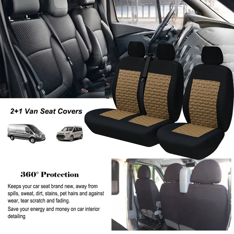 2+1 Universal Car Seat Covers With 4mm Sponge Fit For Most Truck Vans Car Accessories Interior For Mk6 Transit For Ford Transit