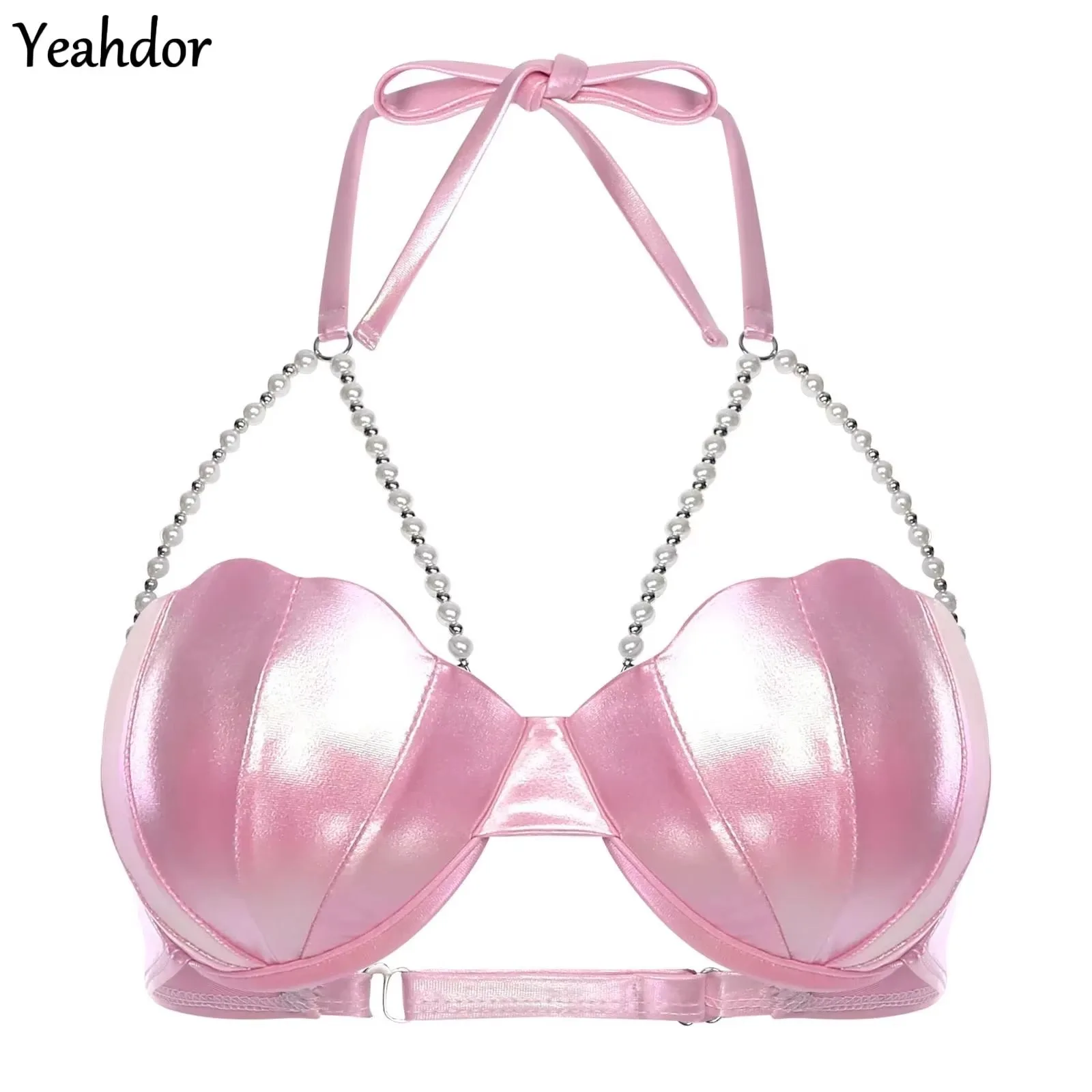 

Женский блестящий бюстгальтер бикини Топ с лямкой на шее Русалка Купальники с цепочками из бисера Мягкие бюстгальтеры Топы для плавания Гавайи Пляжная вечеринка Купальные костюмы