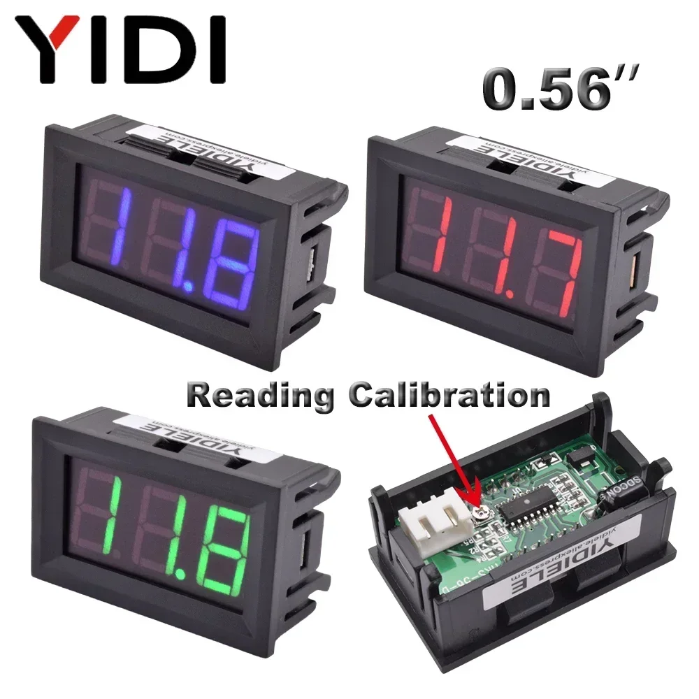 5/10pcs 0.56 LED Digital Ammeter Voltmeter Panel DC 30V 100V AC 220V 500V 600V Calibrate Reading Red Green Blue Volt Amp Meter