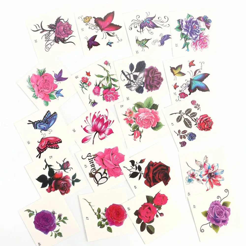 

Cute Vivid DIY Waterproof Sticker Makeup Butterfly Rose Flower Temporary Tattoos Fake Tattoos