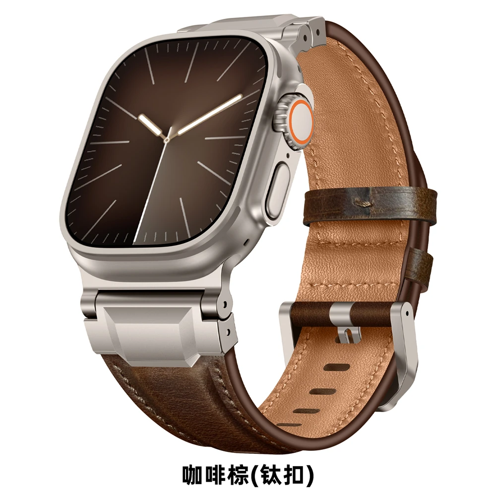 Echt lederen banden voor Apple Watch Ultra 3 2 49 mm 44 mm 45 mm 46 mm NIEUWE Mecha Design armband iWatch serie 11 10 9 8 7 6 5 SE