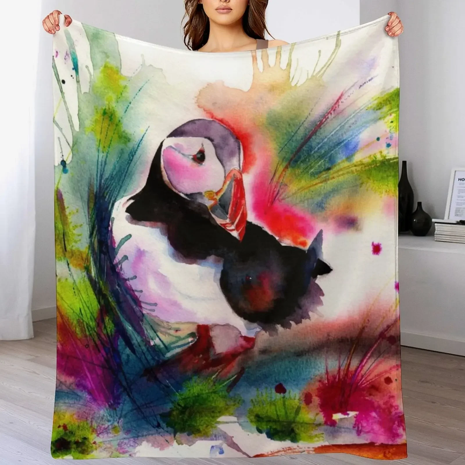 Puffin Throw Blanket Soft Solid Color Blanket for Couch Bed