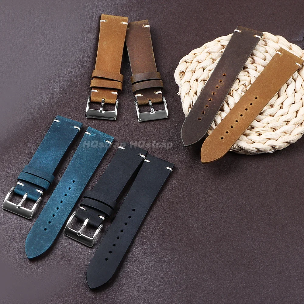 18 20 22mm Calfskin Leather Watchband Sport Replacement Wristband Oil Wax Brown Black Cowhide Strap Men Women Business Bracelet image 4