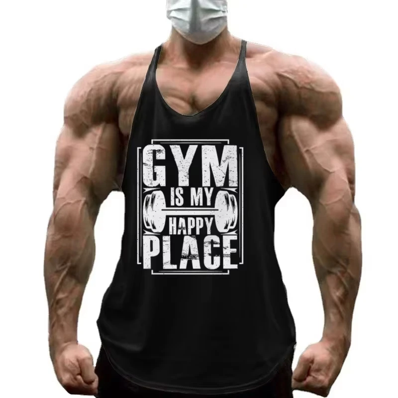 2026 Men's Bodybuilding Cotton Vest - Gym Fitness Exercise Sleeveless Shirt, Casual Printed Stringer Vest for Training & Workout