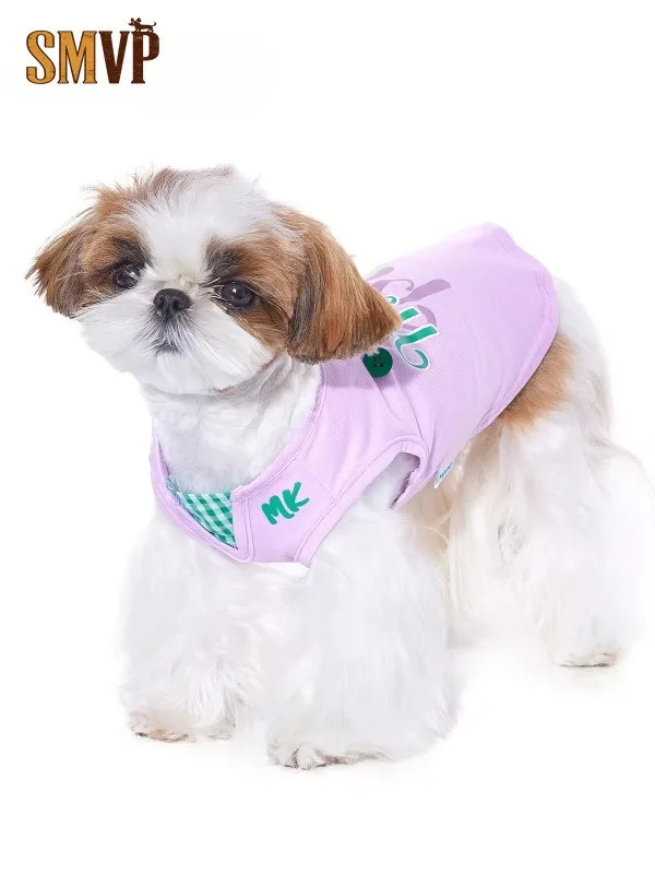 

Pet Dog Cat Cool and Breathable Purple Splicing Plaid Printed Letters Clothes Spring and Summer Handsome New style vest