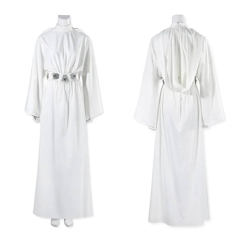

Leia Princess White Dress Long Sleeve Cosplay Costume Movie Character Halloween Costume Party Clothing for Adult Women
