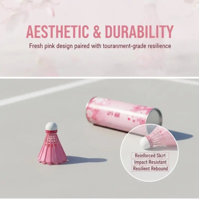 Badminton Shuttlecocks 12Pcs Sweet Cherry Blossom Pink Nylon Durable Training Packs Ideal for Holiday Gift Giving