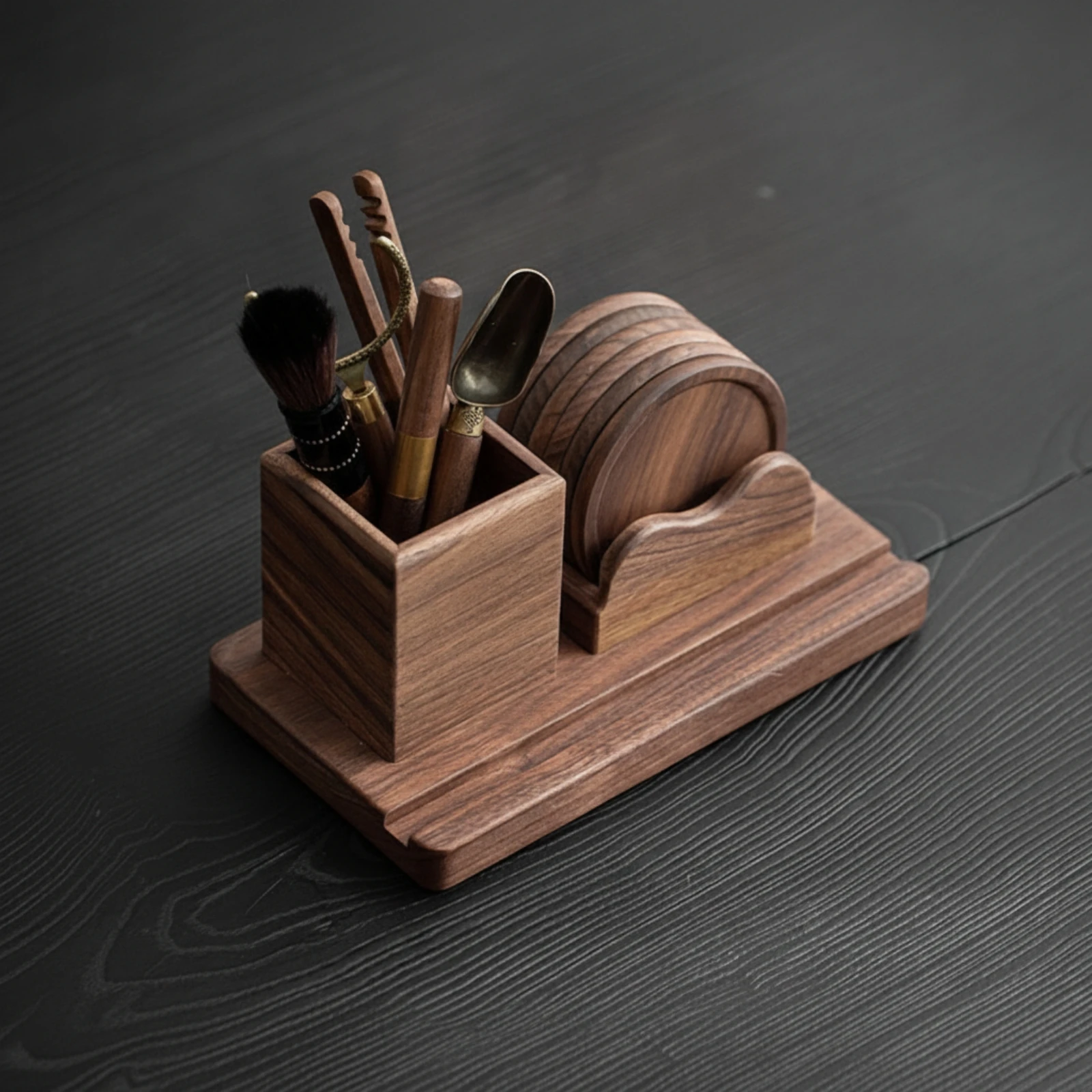 Tea Ceremony Accessory Holder Walnut Wood Organizer Multi-Purpose Dark Brown Long-Lasting