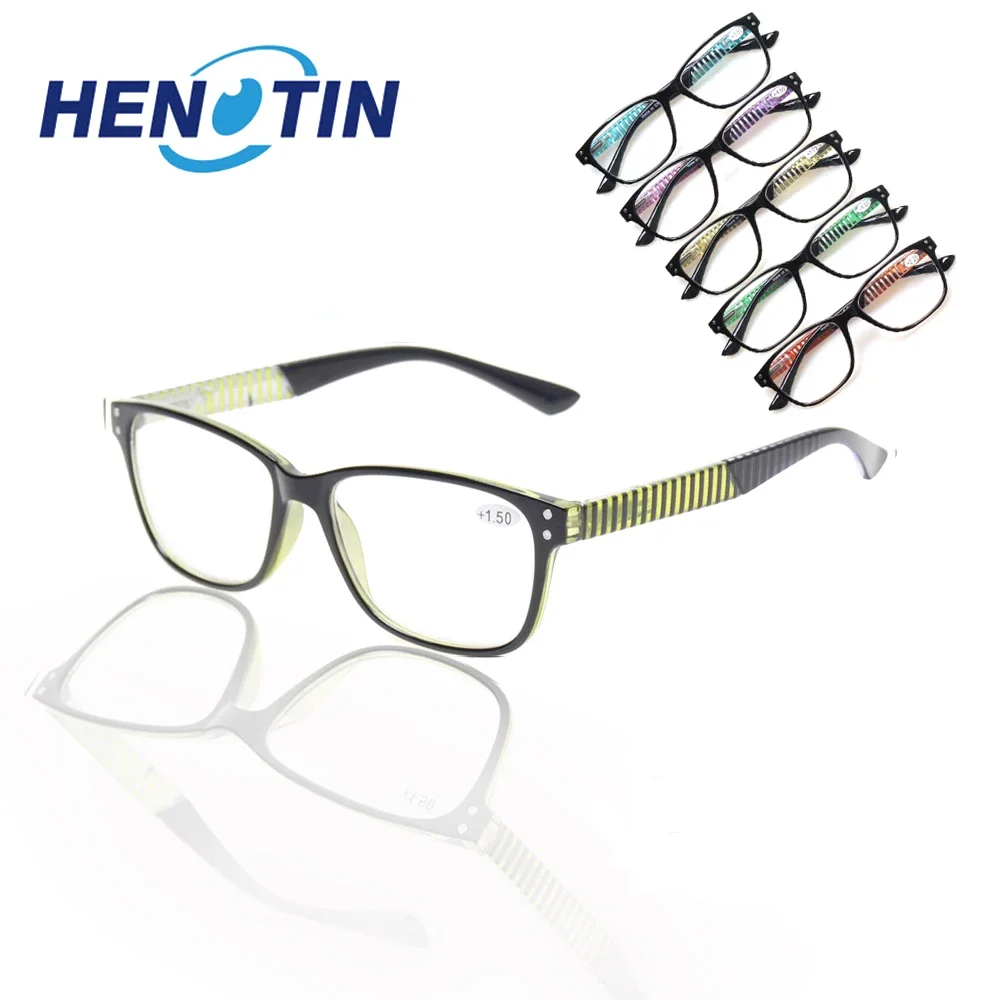 

Henotin Reading Glasses Spring Hinge Fashion Striped Mirror Legs Decorative Eyewear Men Women HD Prebyopia Optical Eyeglasses