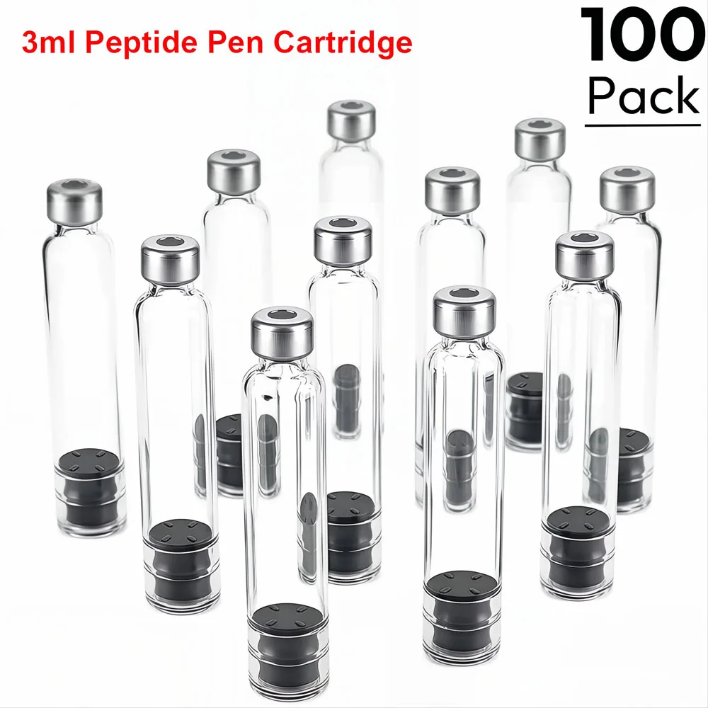 100 cartuchos  vidrio  bolígrafos  péptidos  3 ml, recambio  3 cc compatible con inyector V1/V2, esterilizados al va