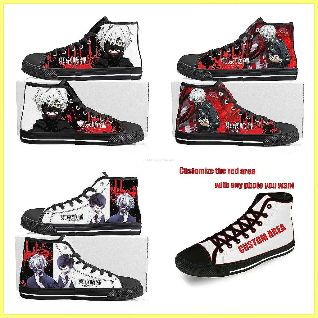 

Кеды унисекс на шнуровке с индивидуальным дизайном в стиле аниме Tokyo Ghoul Kaneki Ken, высокие, из канваса