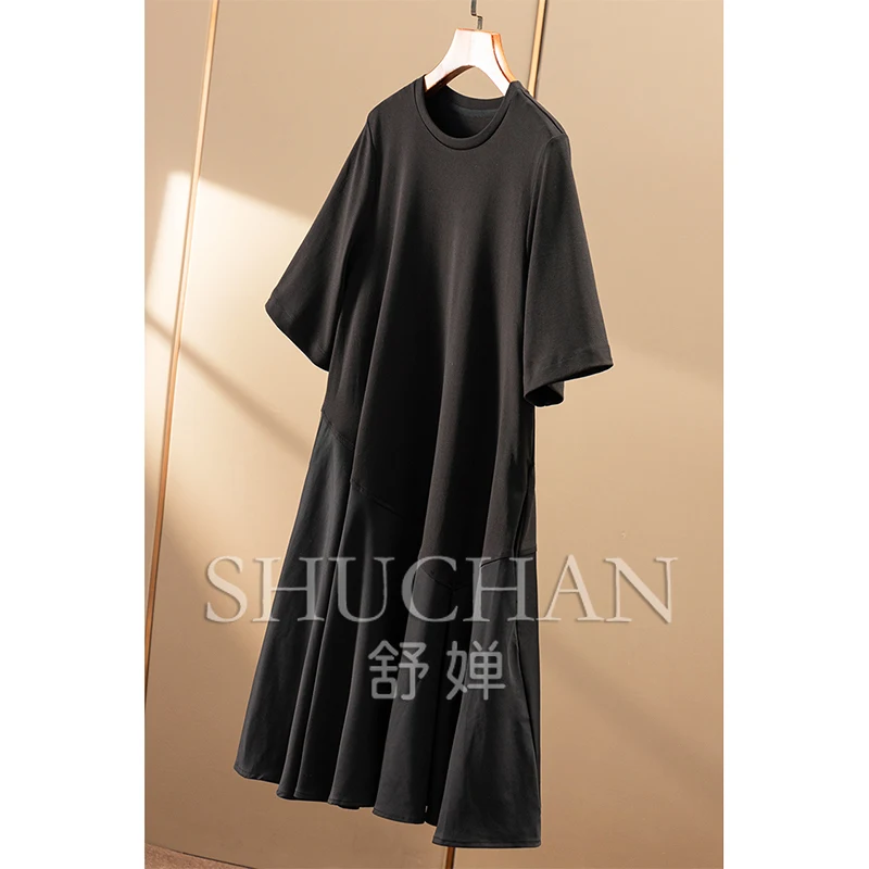 2025 미니멀리스트 & 독특한 불규칙 스플라이스 3M 라지 스커트 반팔 티셔츠 드레스 여성