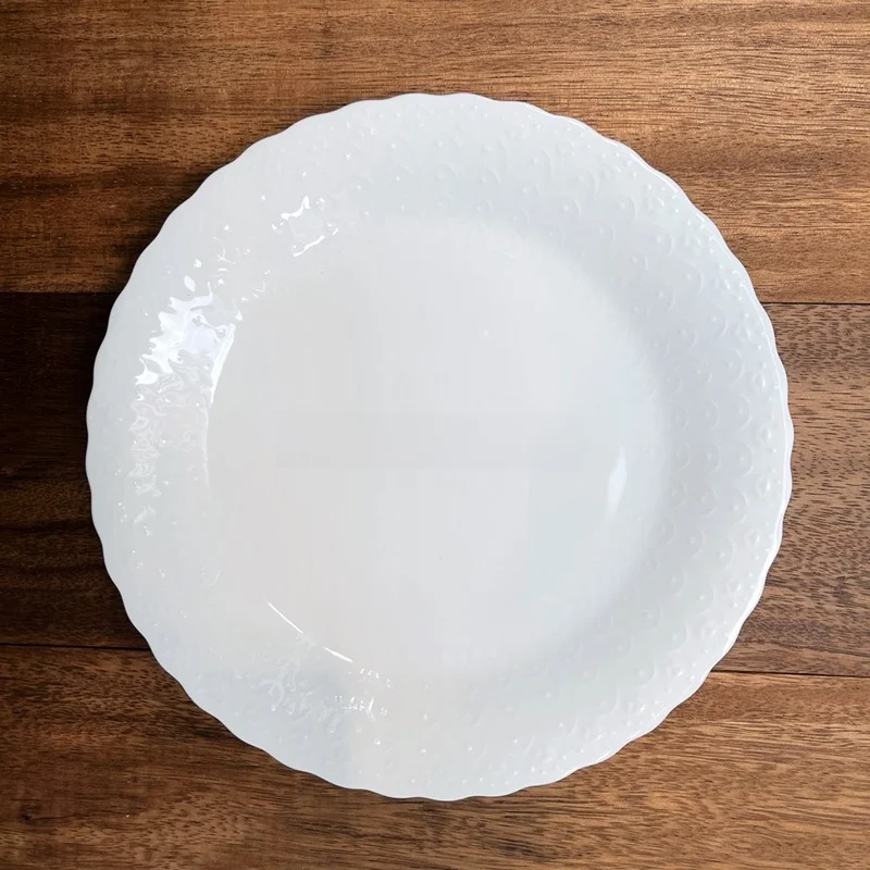 

Narumi Silky White Bone China Pure White Relief Flat round Deep Di Dinnerware Ele Plant Floral Design Indonesian Made