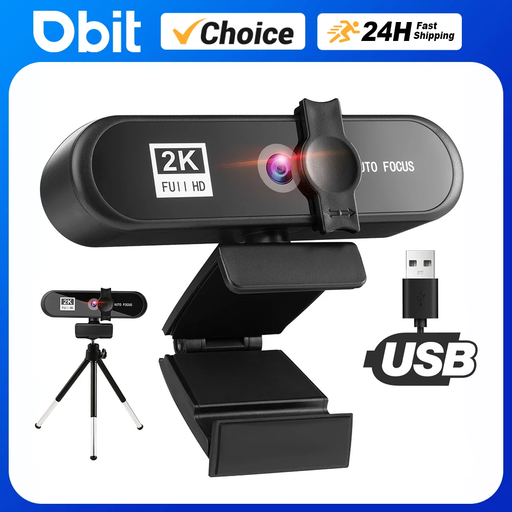 

DBIT 2K Webcam USB Live Streaming Computer Camera 8MP Auto Focus With Microphone Privacy Cover For PC Laptop Video Recording