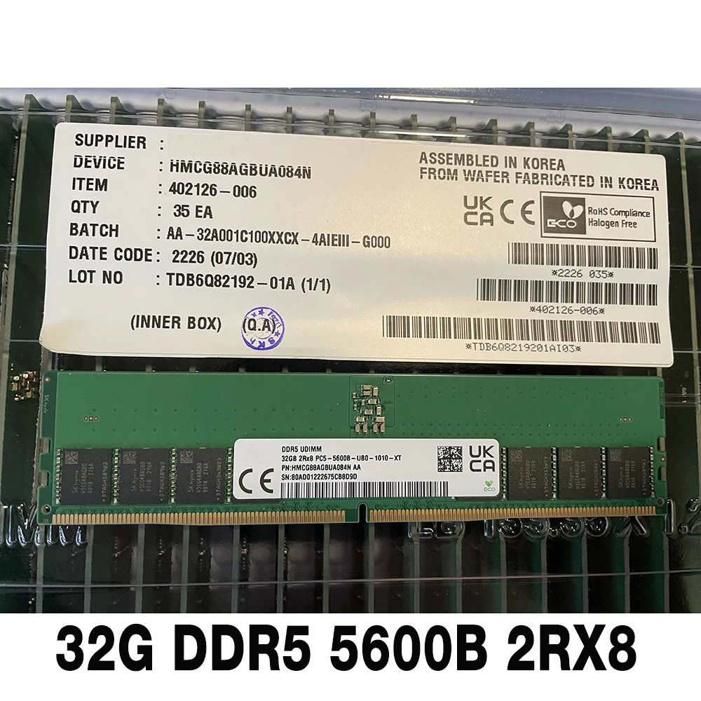 1PCS RAM 32GB 32G DDR5 5600B 2RX8 For SK Hynix Desktop Memory HMCG88AGBUA084N