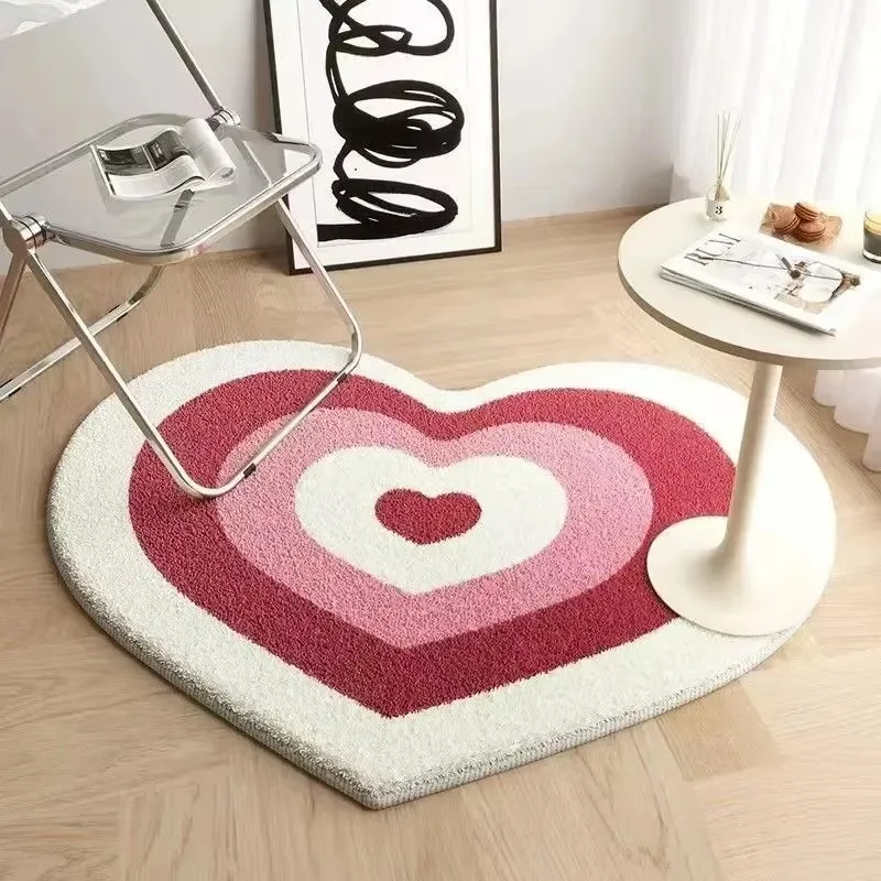 Faux Cashmere Love Carpet Living Room Bedroom Netflix Cream Princess Style Floor Mat Pink Bedside Mats Foot Matting Decor Carpet