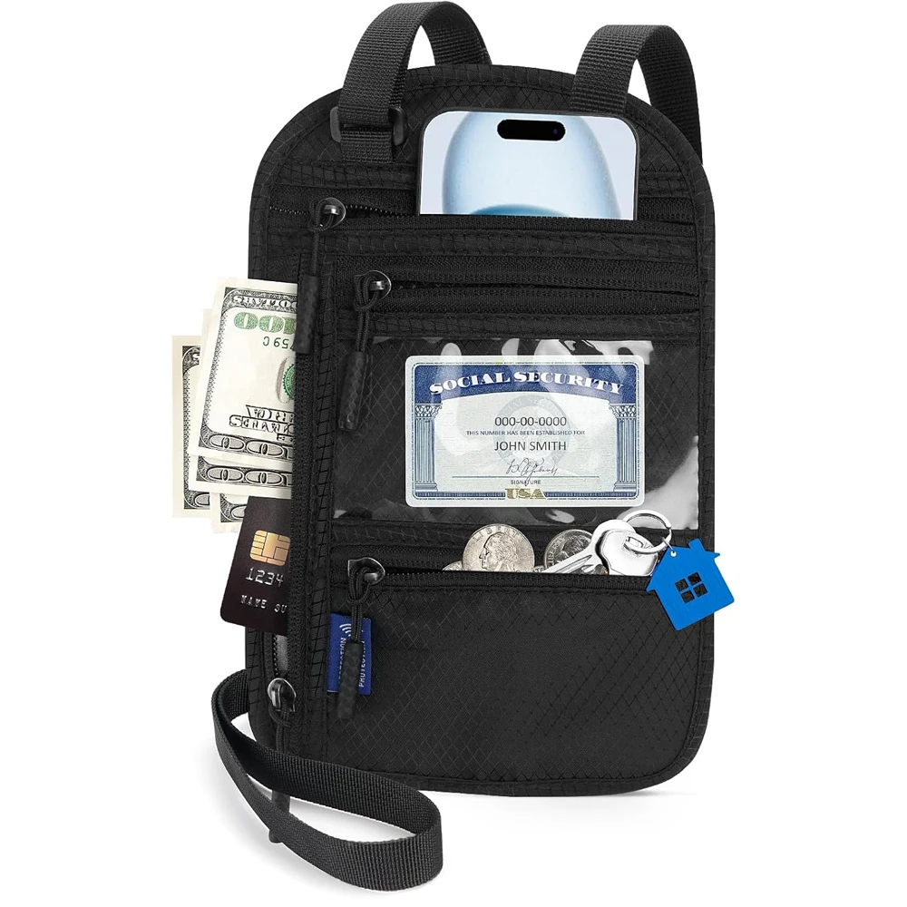 1pcs  Travel Neck Wallet with Blocking Feature Portable Easy to Conceal Passport Holder Organizer Neck Pouch for Secure Storage