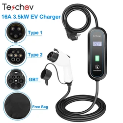 Teschev EV Charger Type2 IEC 62196 GB/T Plug Connector 16A 1Phase 3.5KW Type 1 Wallbox Charging Station for Electric Vehicle