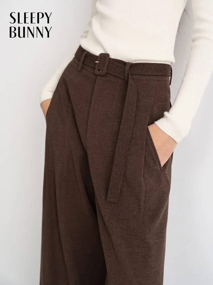 Vintage High-Waist Pants for Women Soft Brushed Wide-Leg Trousers Lady Loose Straight Casual Bottoms Daily Fall Winter Outfits