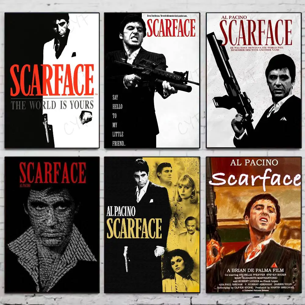 Póster de película clásica famosa Popular S-Scarface, alta calidad, dormitorio, sala de estar, decoración de pared estética, pegatinas de pintura, regalo