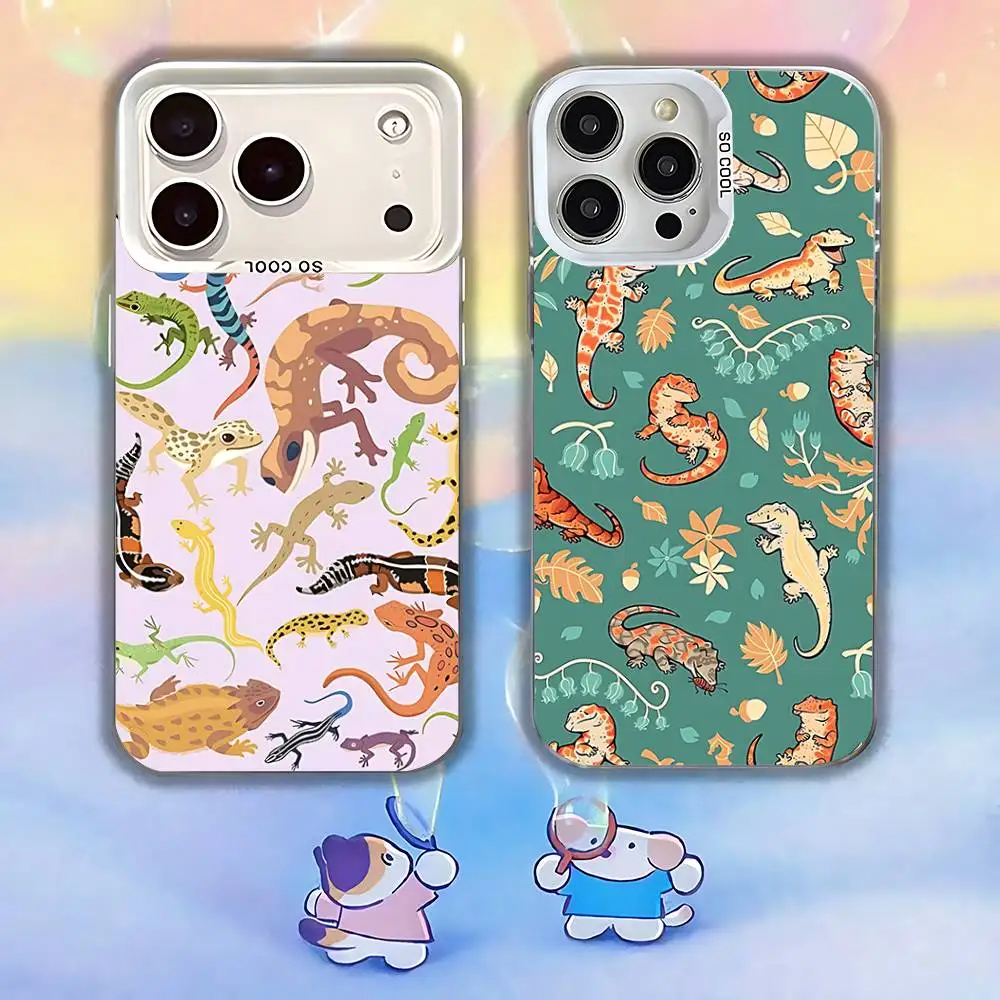 

Lizards Geckos Phone Case For iPhone 17,16,15,14,13,12,11,Pro,Max,Plus,SE,Air,Mini Anti Fall White Bumper