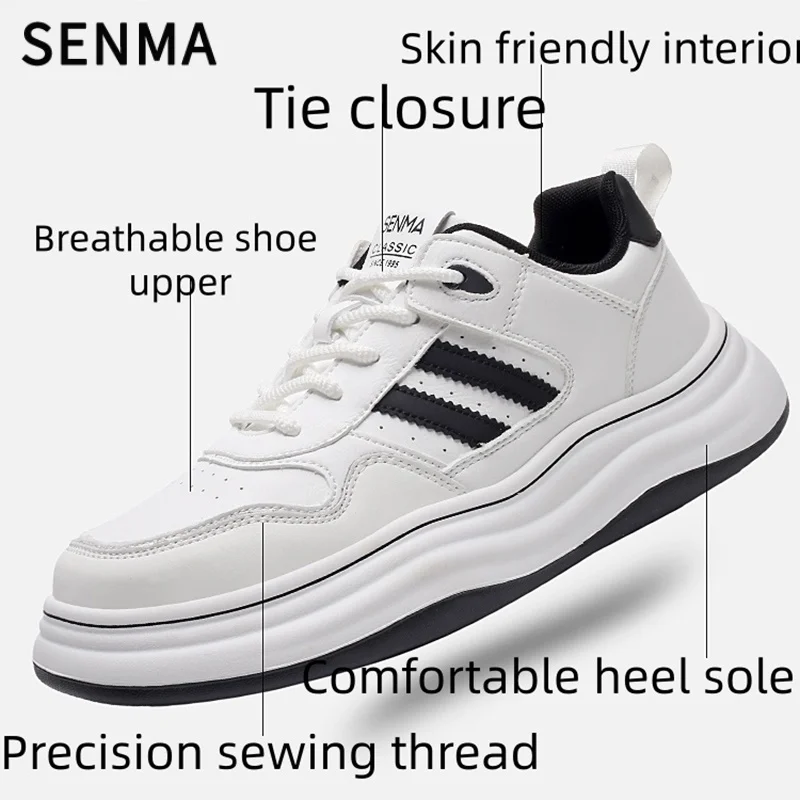 SENMA Unisex Women Men Casual White Board Shoes Men Thick Soled Casual Shoes Lace-up Walking / Tennis Shoes Male White Sneakers