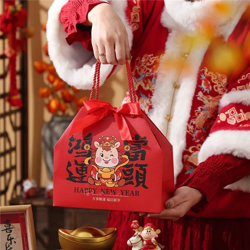 5 Stücke 2026 Pferd Neujahr Backen Schneeflocke Tote Papier Handtaschen Süßigkeiten Snack Party Geschenk Leere Box – Detail 4