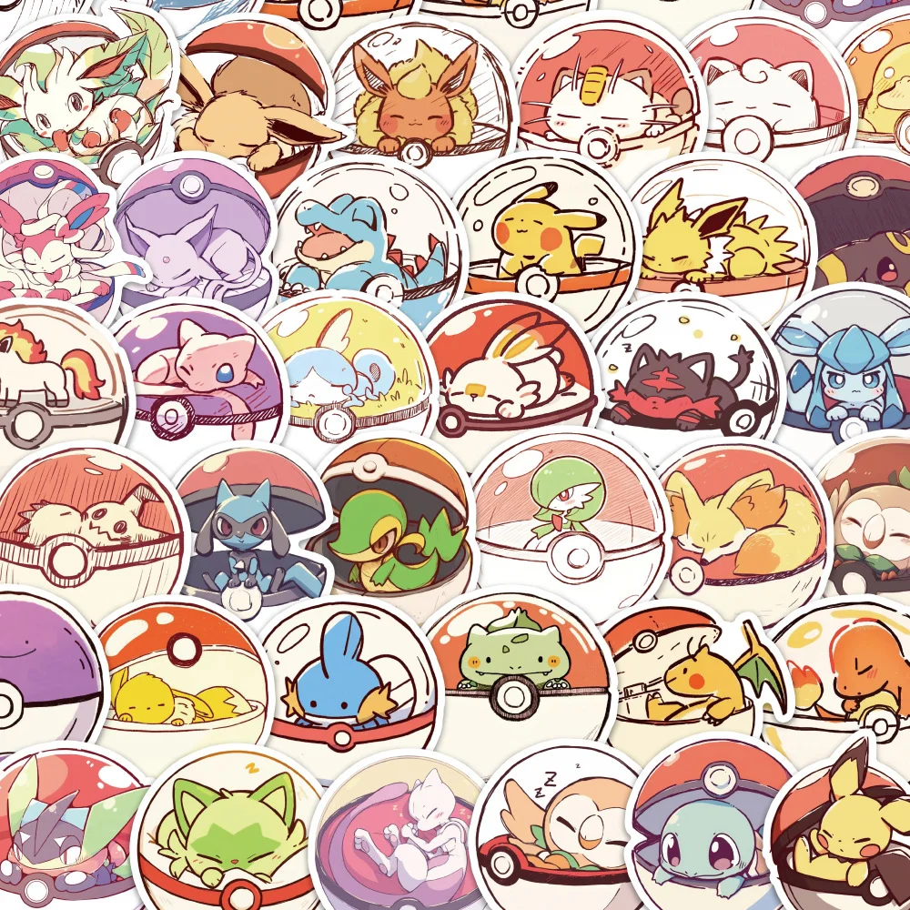 54pcs Cartoon Cute Pokémon Graffiti Stickers PVC Material Creative DIY Phone And Notebook ScrapBook Waterproof Daily Stickers.
