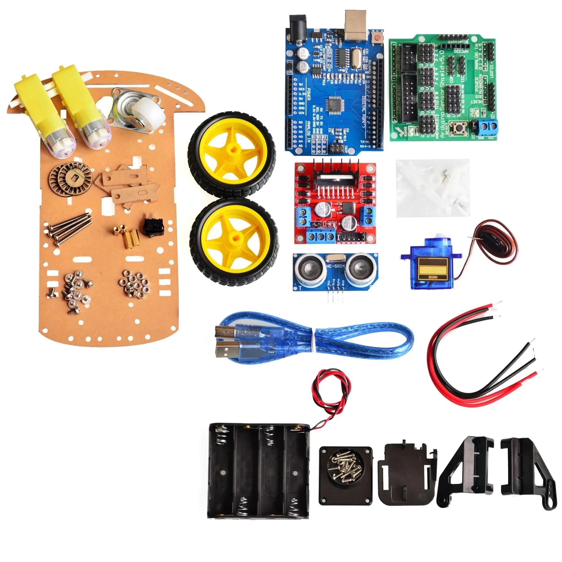 4WD Smart Robot Car Chassis Kit für Uno R3 Ch340 mit USB-Kabel mit Ultraschall modul für Training Starter Kit